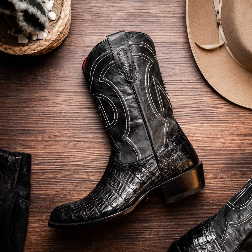 Phoenix Black genuine Caiman Belly skin cowboy boots men's Marco