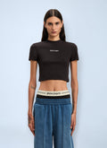 Palm Angels Ladies Logo Motif T-Shirt cropped tee top cotton