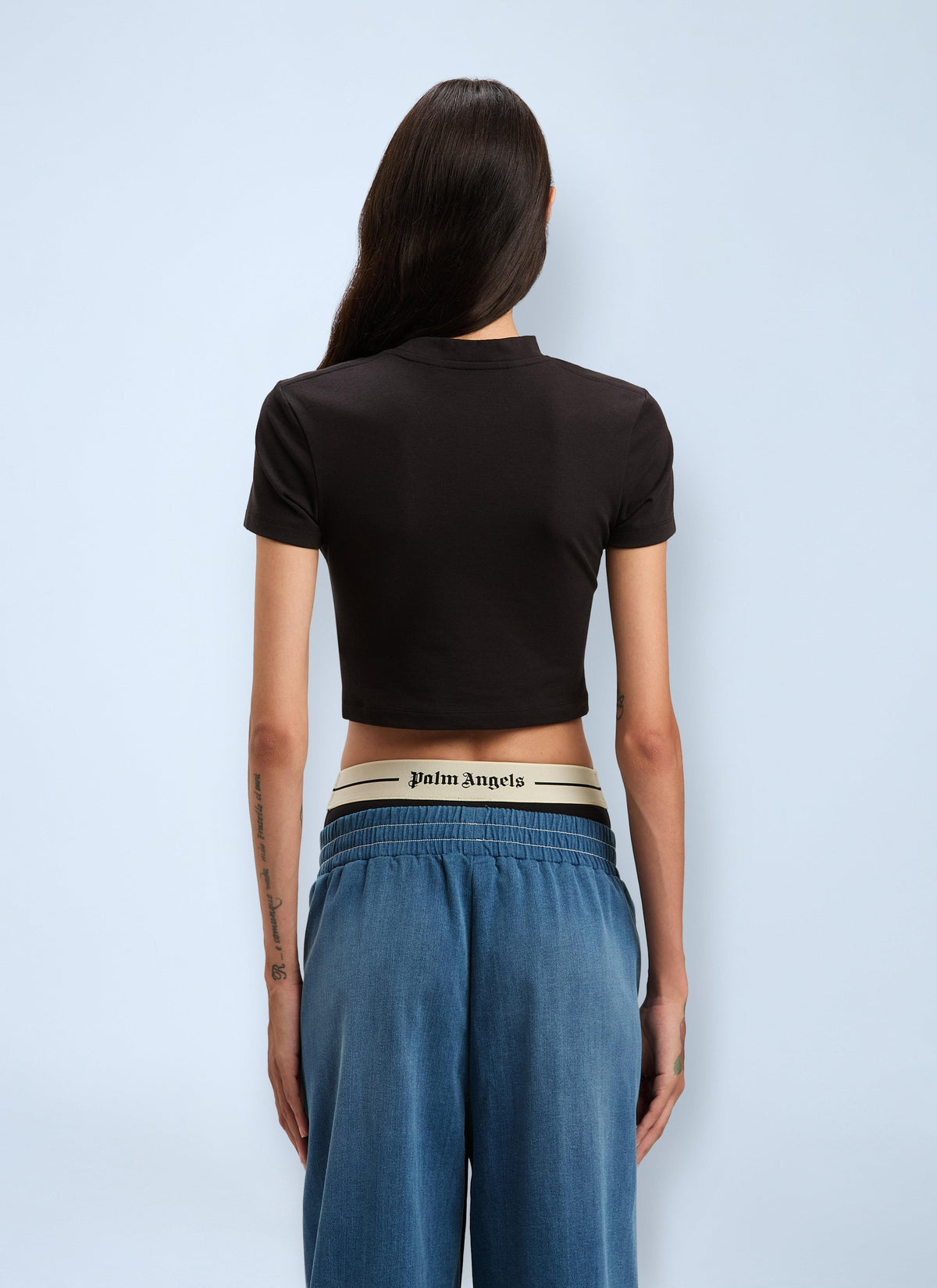Palm Angels Ladies Logo Motif T-Shirt cropped tee top cotton
