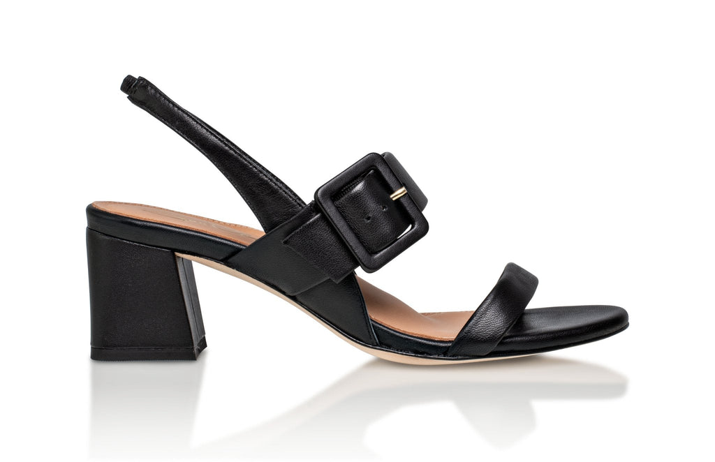 Greyson Black Luxury Soft Kid Nappa Joan Oloff heels Slingbacks Sandals Shoes