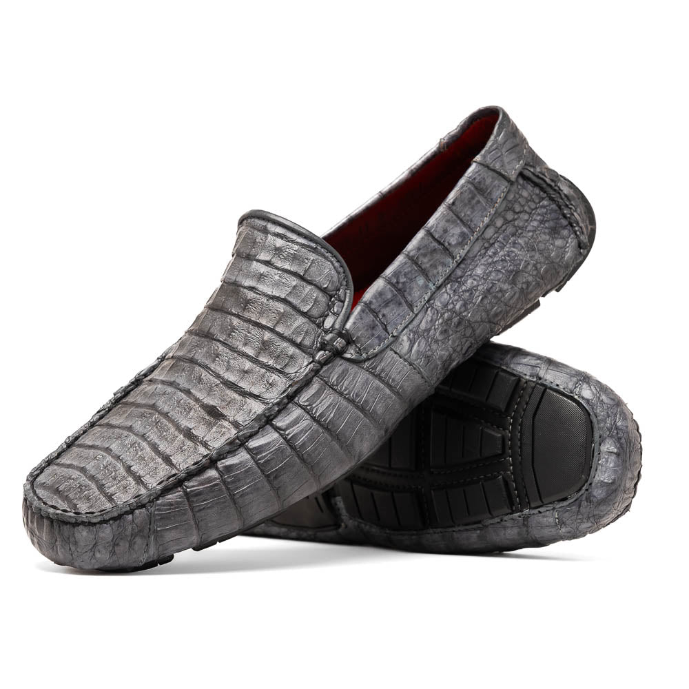 Remo Gray men's driving mocs shoes genuine Caiman crocodile slip-ons