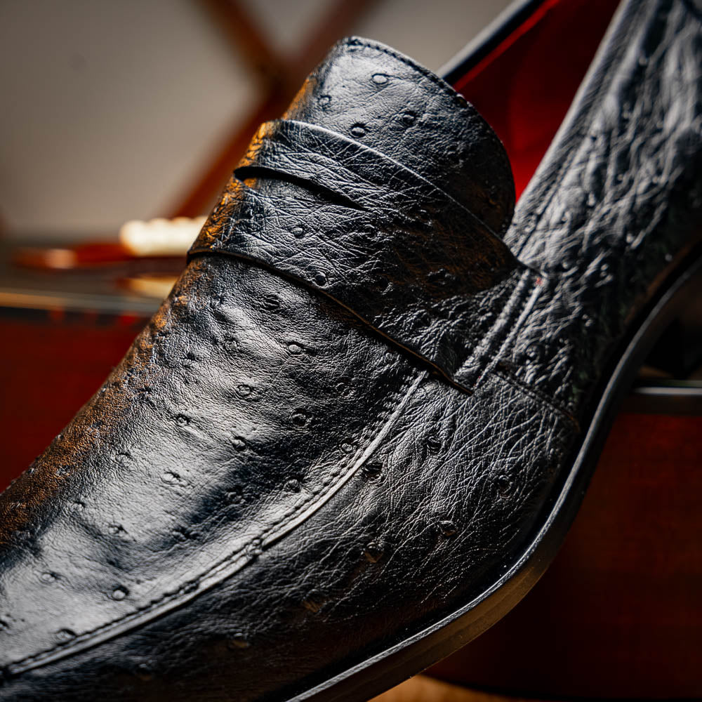 Salvatore Black genuine ostrich skin loafers shoes men's luxury