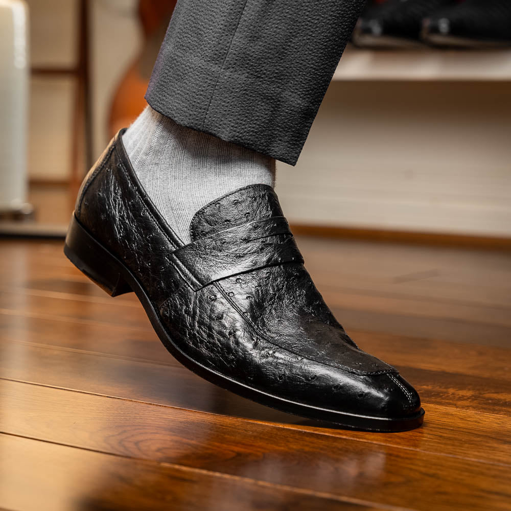 Salvatore Black genuine ostrich skin loafers shoes men's luxury