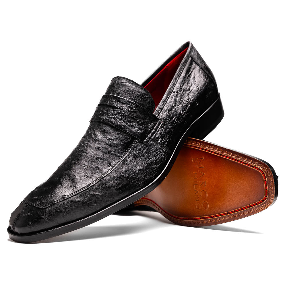 Salvatore Black genuine ostrich skin loafers shoes men's luxury