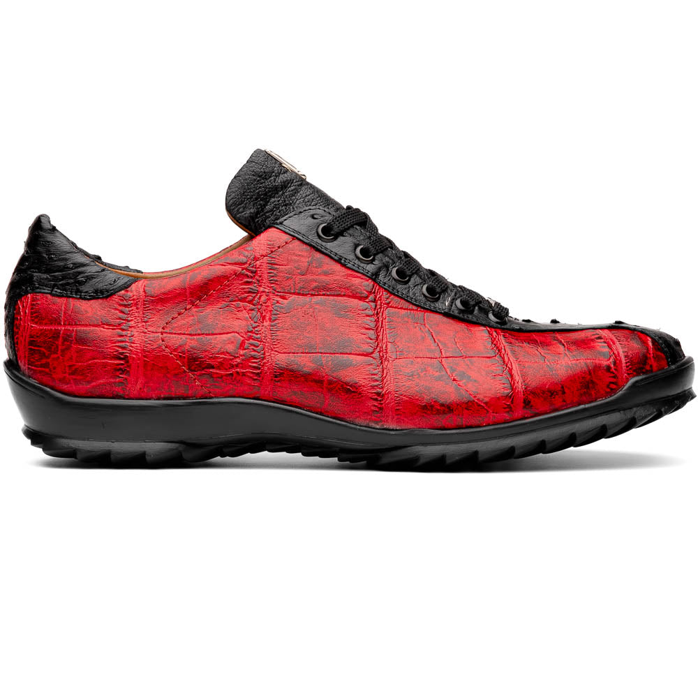 Saulo men's sneakers genuine alligator and ostrich BlackCherry Milano red shoes