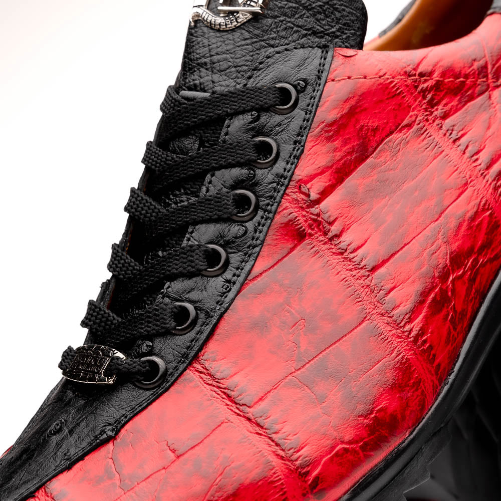 Saulo men's sneakers genuine alligator and ostrich BlackCherry Milano red shoes