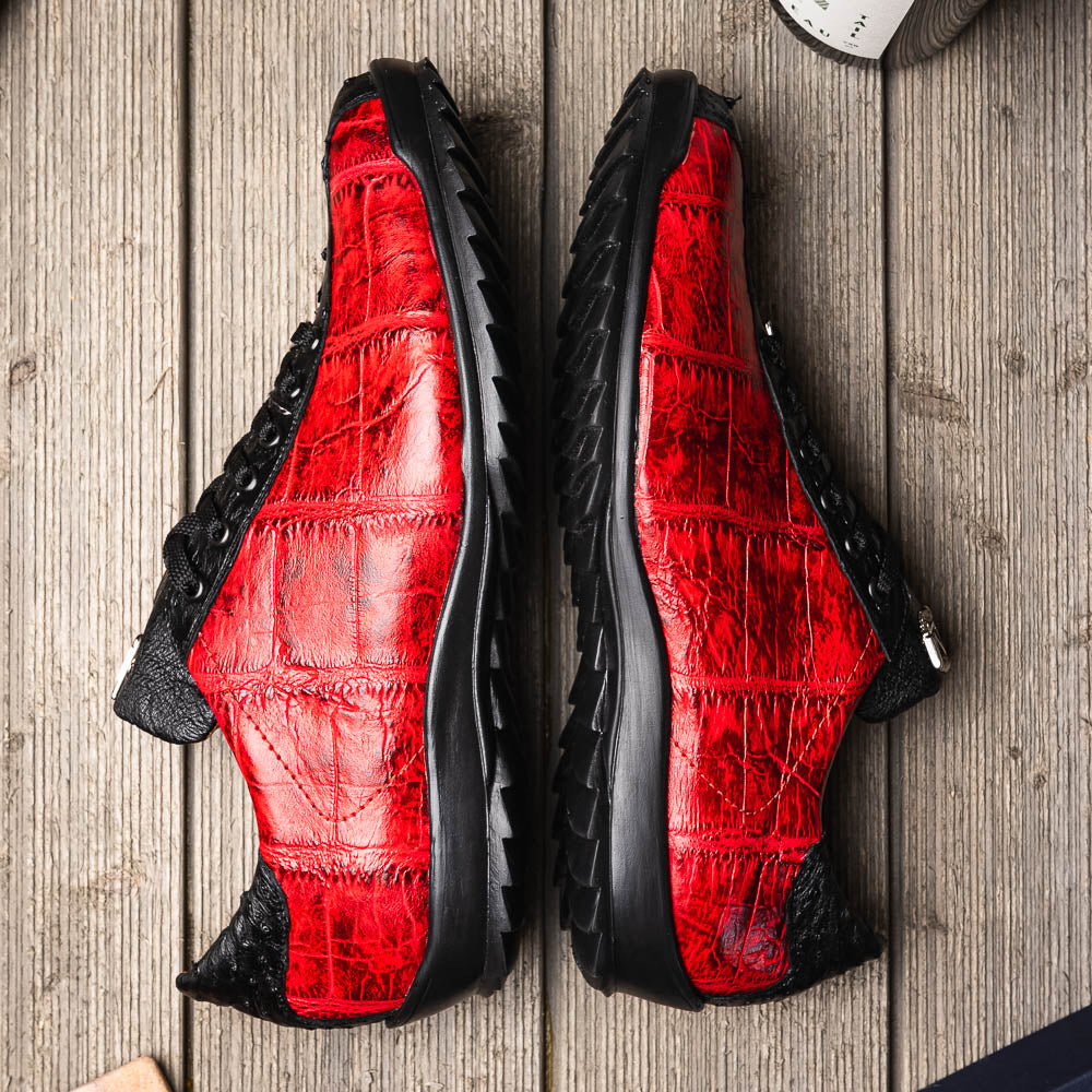 Saulo men's sneakers genuine alligator and ostrich BlackCherry Milano red shoes