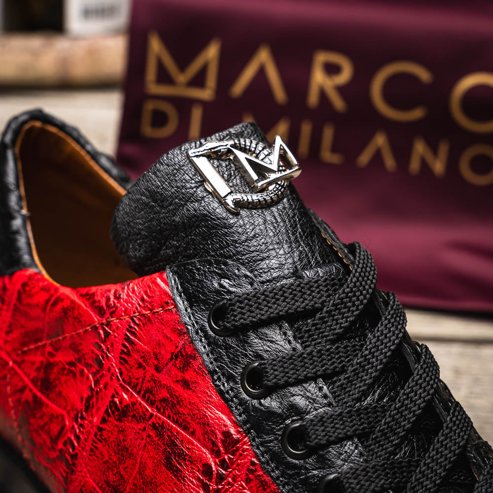 Saulo men's sneakers genuine alligator and ostrich BlackCherry Milano red shoes