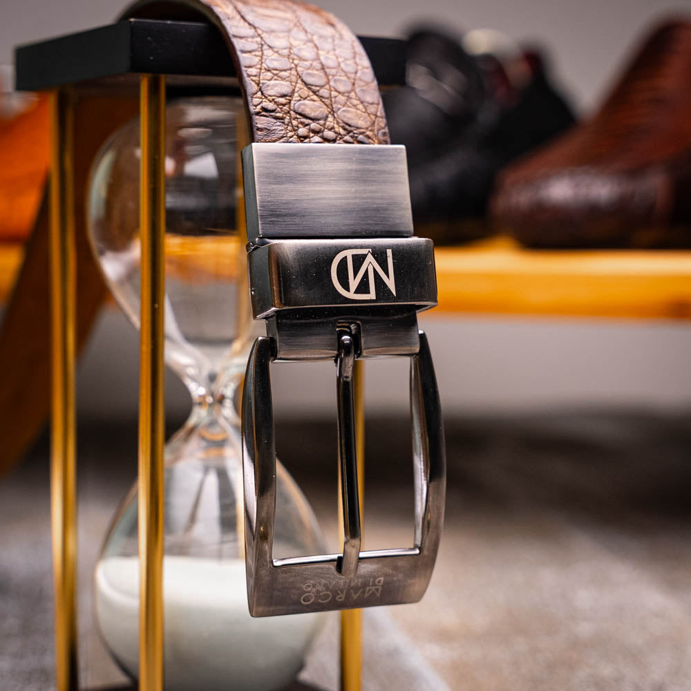 Silvio Belt Washed Brown men's genuine Caiman skin
