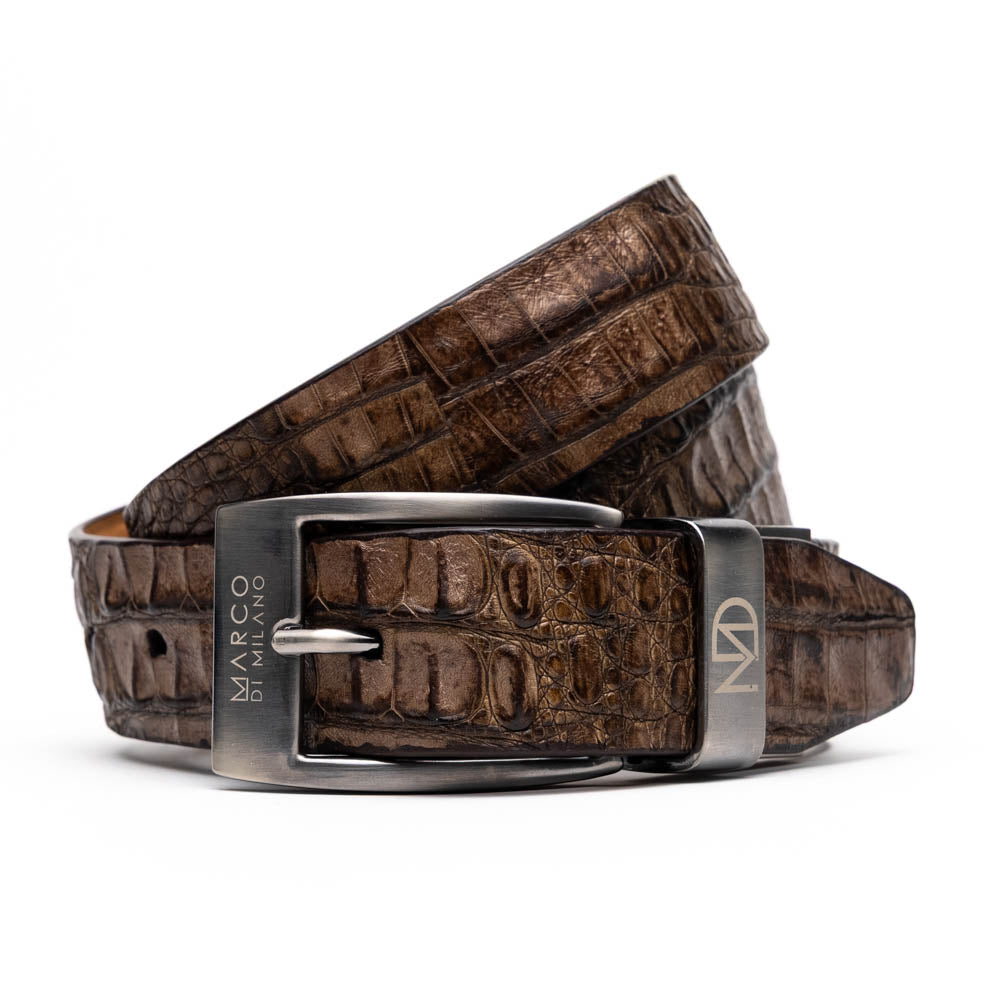 Silvio Belt Washed Brown men's genuine Caiman skin