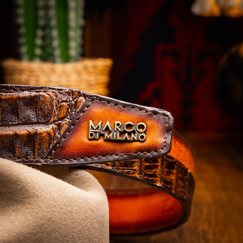 Marco di Milano Caiman Crocodile Texas Belt Aged Brown men's