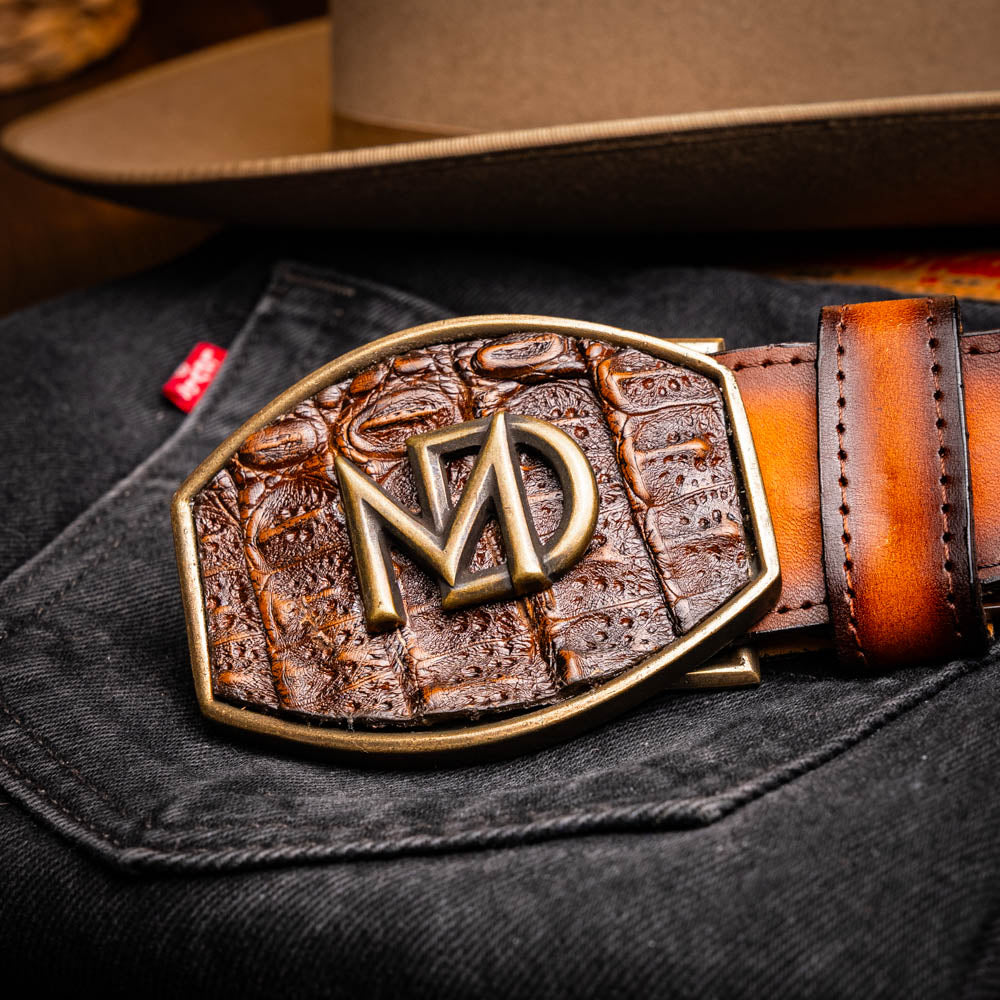 Marco di Milano Caiman Crocodile Texas Belt Aged Brown men's
