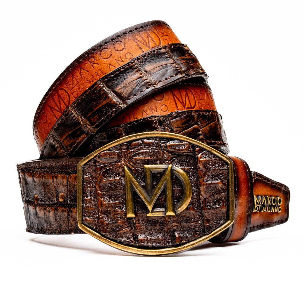 Marco di Milano Caiman Crocodile Texas Belt Aged Brown men's