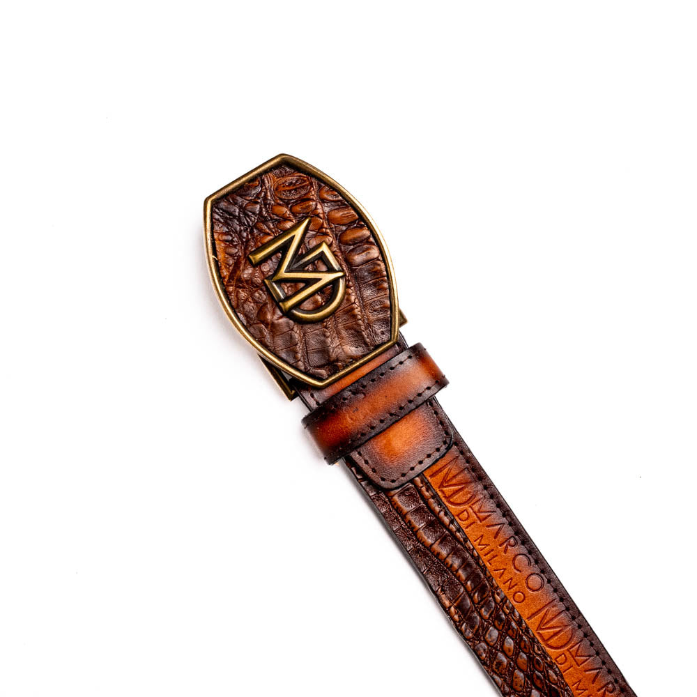 Marco di Milano Caiman Crocodile Texas Belt Aged Brown men's