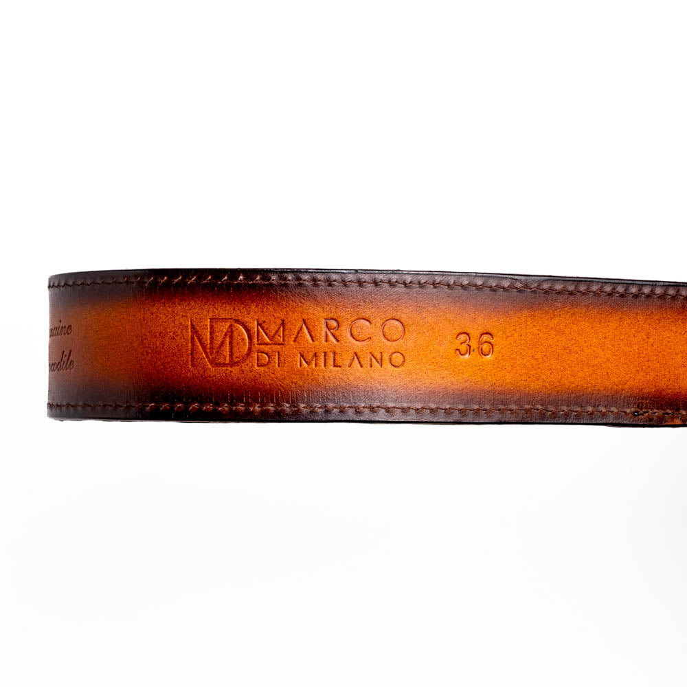 Marco di Milano Caiman Crocodile Texas Belt Aged Brown men's