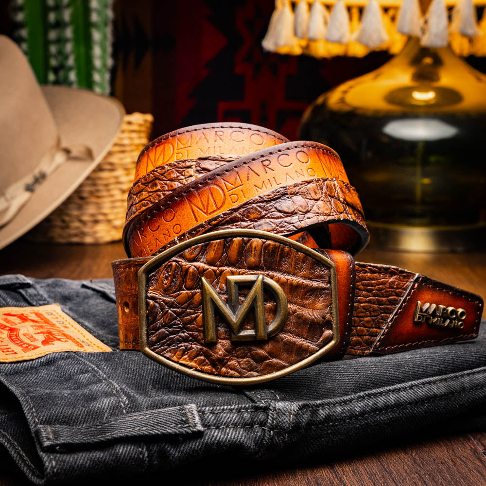 Marco di Milano Texas Belt Aged Maple Caiman Crocodile leather men's