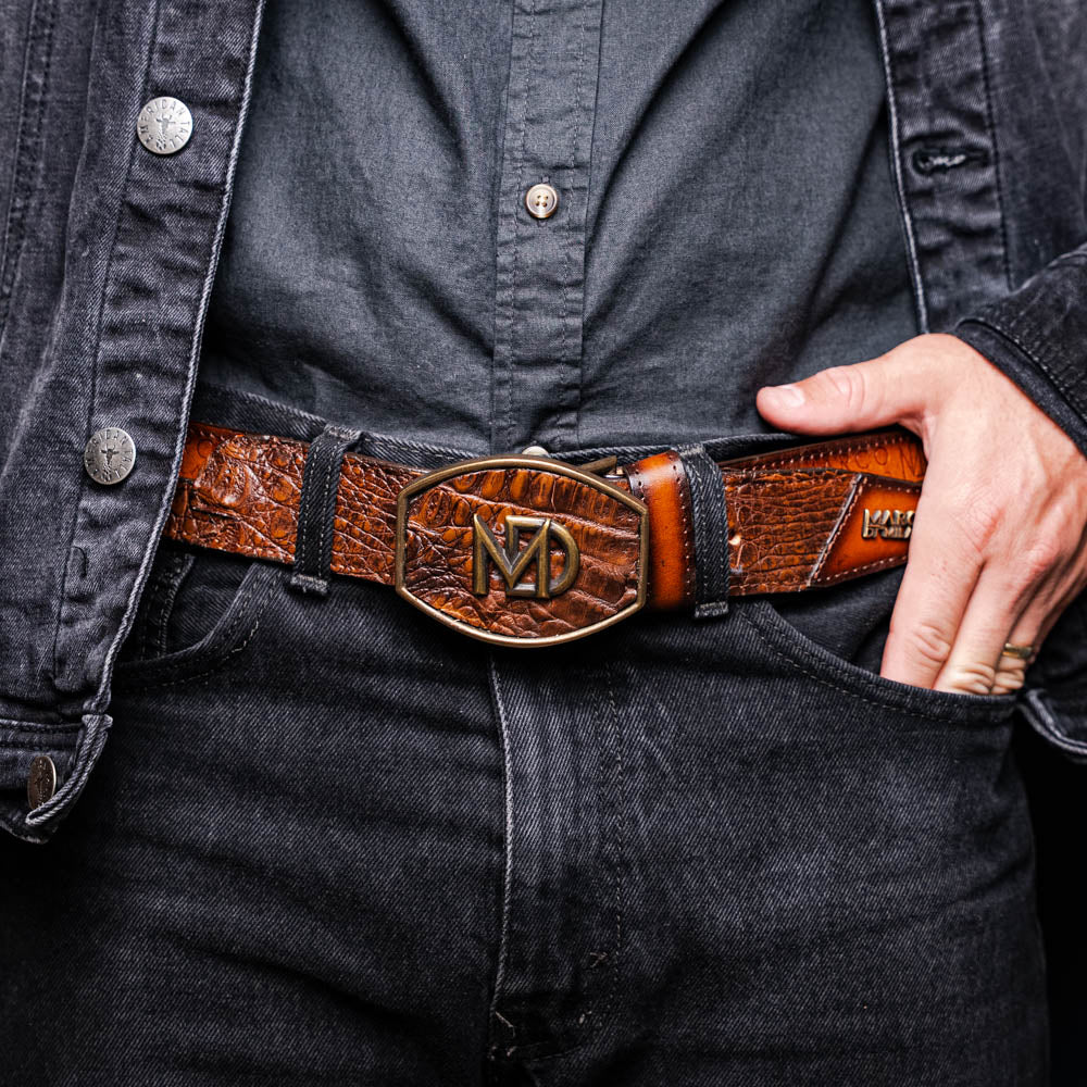 Marco di Milano Texas Belt Aged Maple Caiman Crocodile leather men's