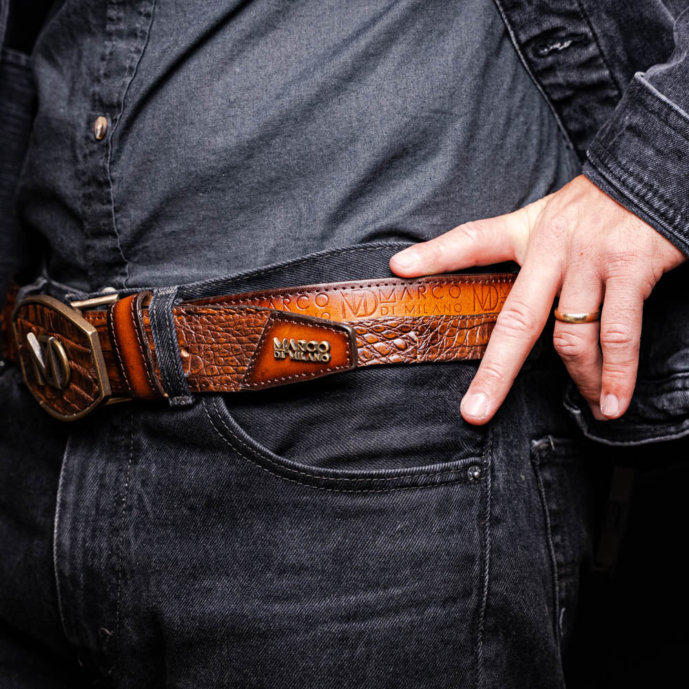 Marco di Milano Texas Belt Aged Maple Caiman Crocodile leather men's
