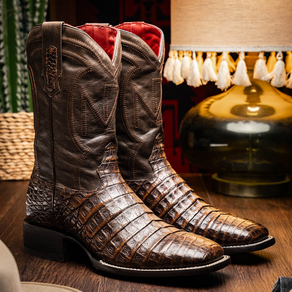 Tucson Aged Brown genuine Caiman Belly skin men's