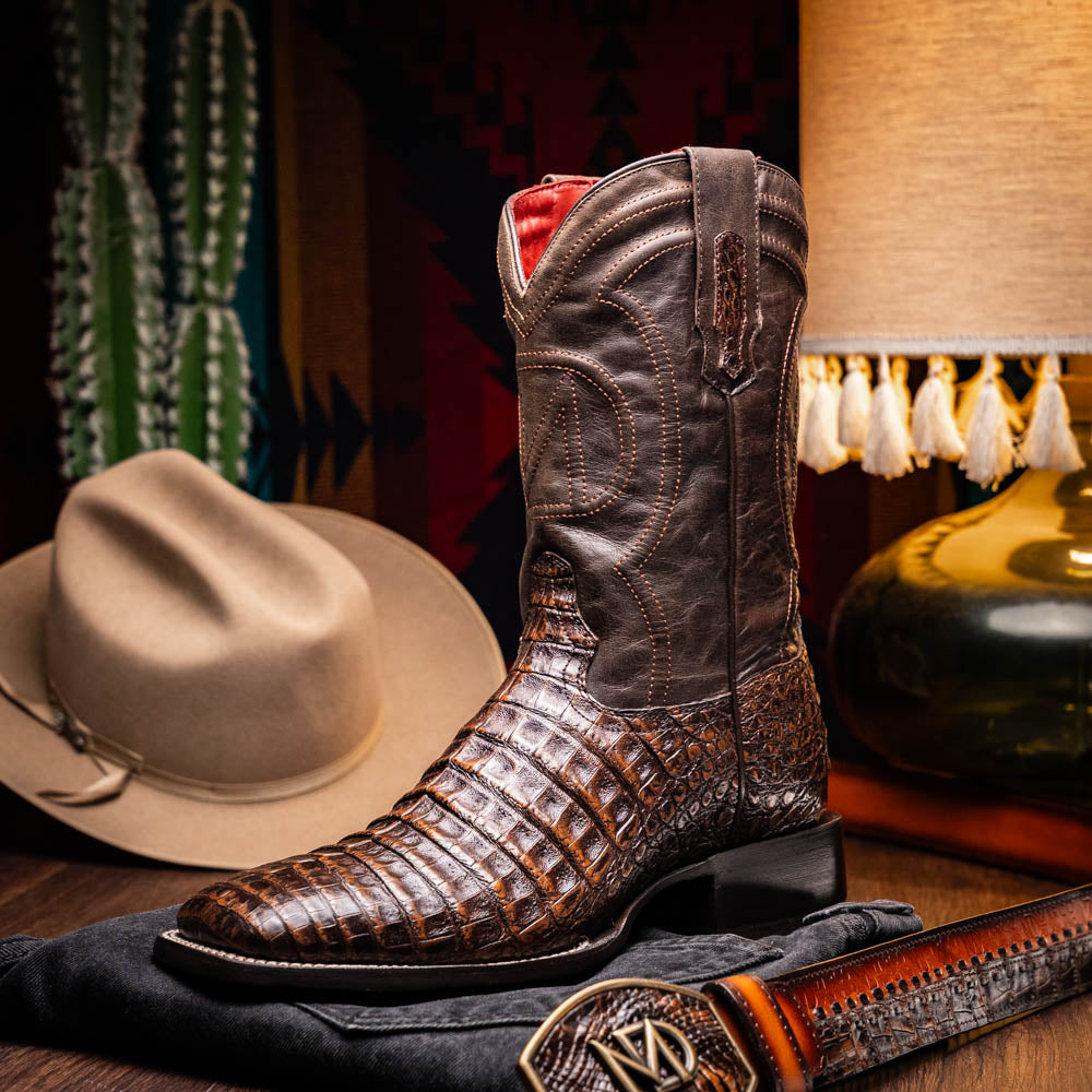 Tucson Aged Brown genuine Caiman Belly skin men's