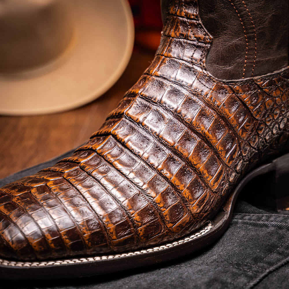 Tucson Aged Brown genuine Caiman Belly skin men's