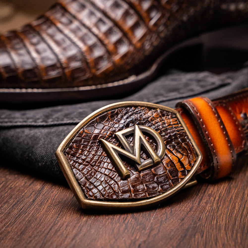 Tucson Aged Brown genuine Caiman Belly skin men's