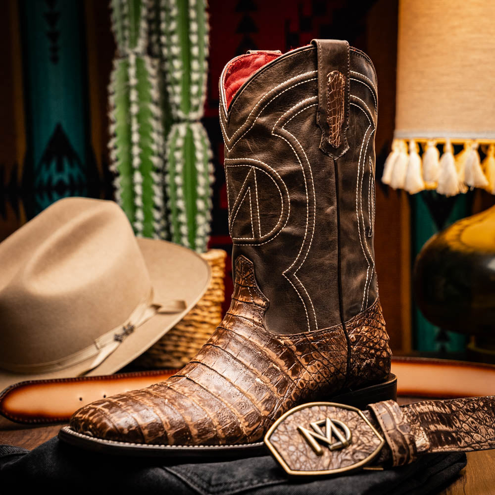 Tucson Stone Brown Genuine Caiman Belly skin men's boots Marco