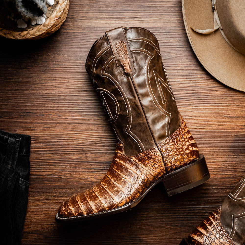 Tucson Stone Brown Genuine Caiman Belly skin men's boots Marco