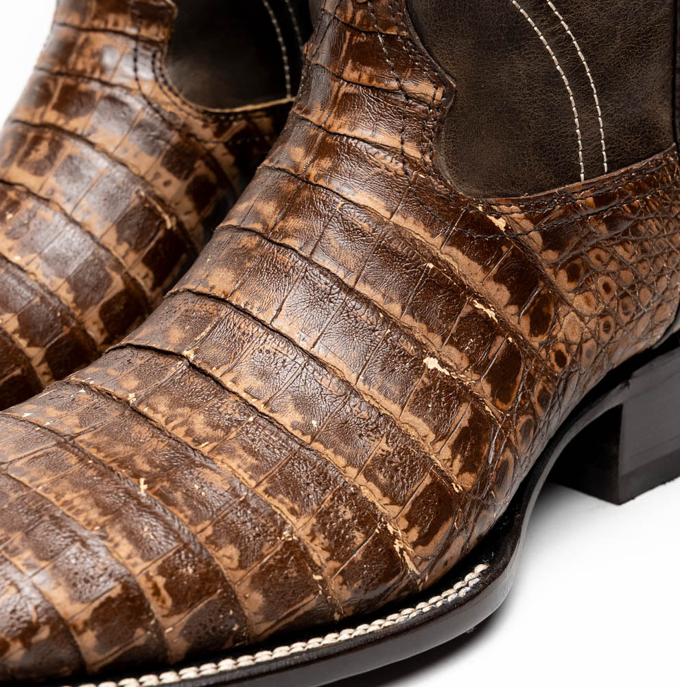 Tucson Stone Brown Genuine Caiman Belly skin men's boots Marco