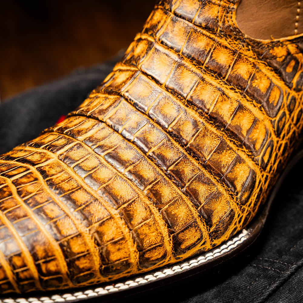 Tucson Mustard Brown boots men's Milano Genuine Caiman Belly skin