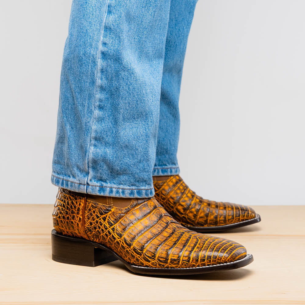 Tucson Mustard Brown boots men's Milano Genuine Caiman Belly skin