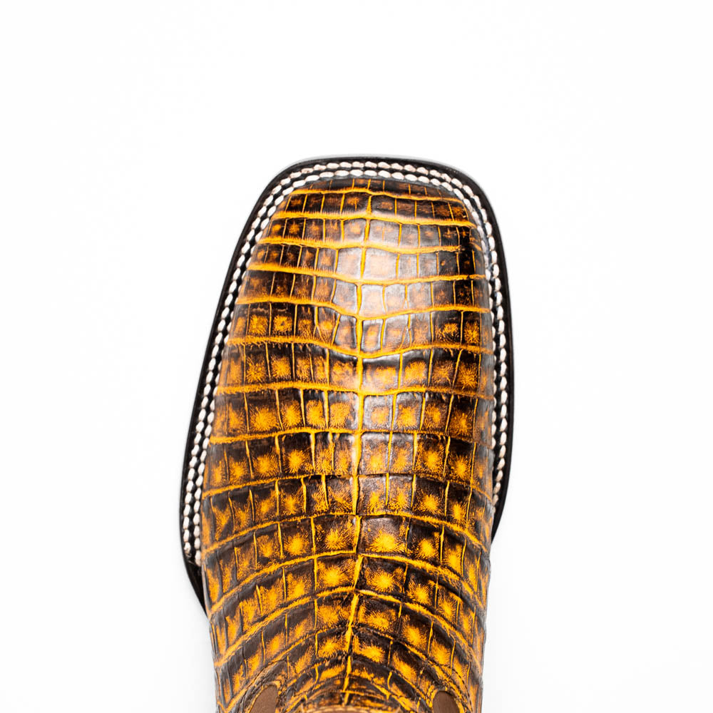 Tucson Mustard Brown boots men's Milano Genuine Caiman Belly skin