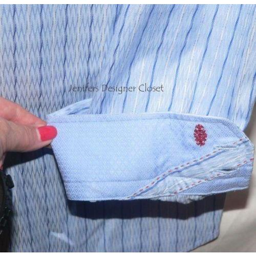 ROBERT GRAHAM Size-16.5 42 dress shirt blue white striped men's designer-Dress Shirts-Robert Graham-16.5-Blue-Jenifers Designer Closet