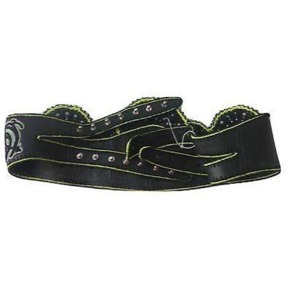 BUBA London handmade embroidered beaded crocheted wide leather belt $545-Belts-Buba-Black multi-34-40-Jenifers Designer Closet