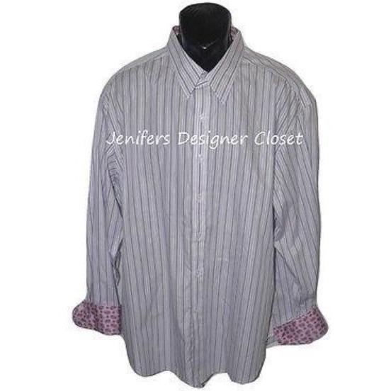 ROBERT GRAHAM shirt 2XL gray purple striped contrast cuff men's XXL paisley-Casual Shirts-Robert Graham-2XL-Gray-Jenifers Designer Closet