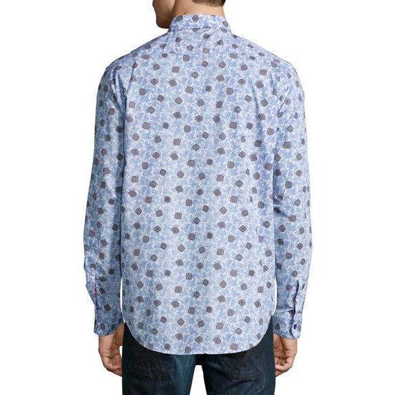 ROBERT GRAHAM shirt blue paisley contrast cuffs men's $248 classic fit-Casual Shirts-Robert Graham-Jenifers Designer Closet