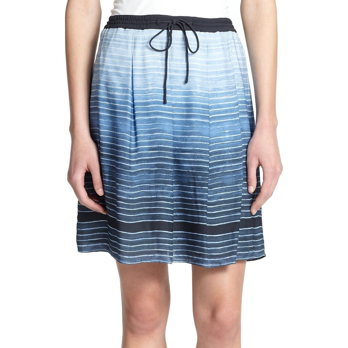 VINCE XL skirt Ombre SILK in French Blue $275 striped mini pleated lined-Skirts-Vince-XL-Blue-Jenifers Designer Closet