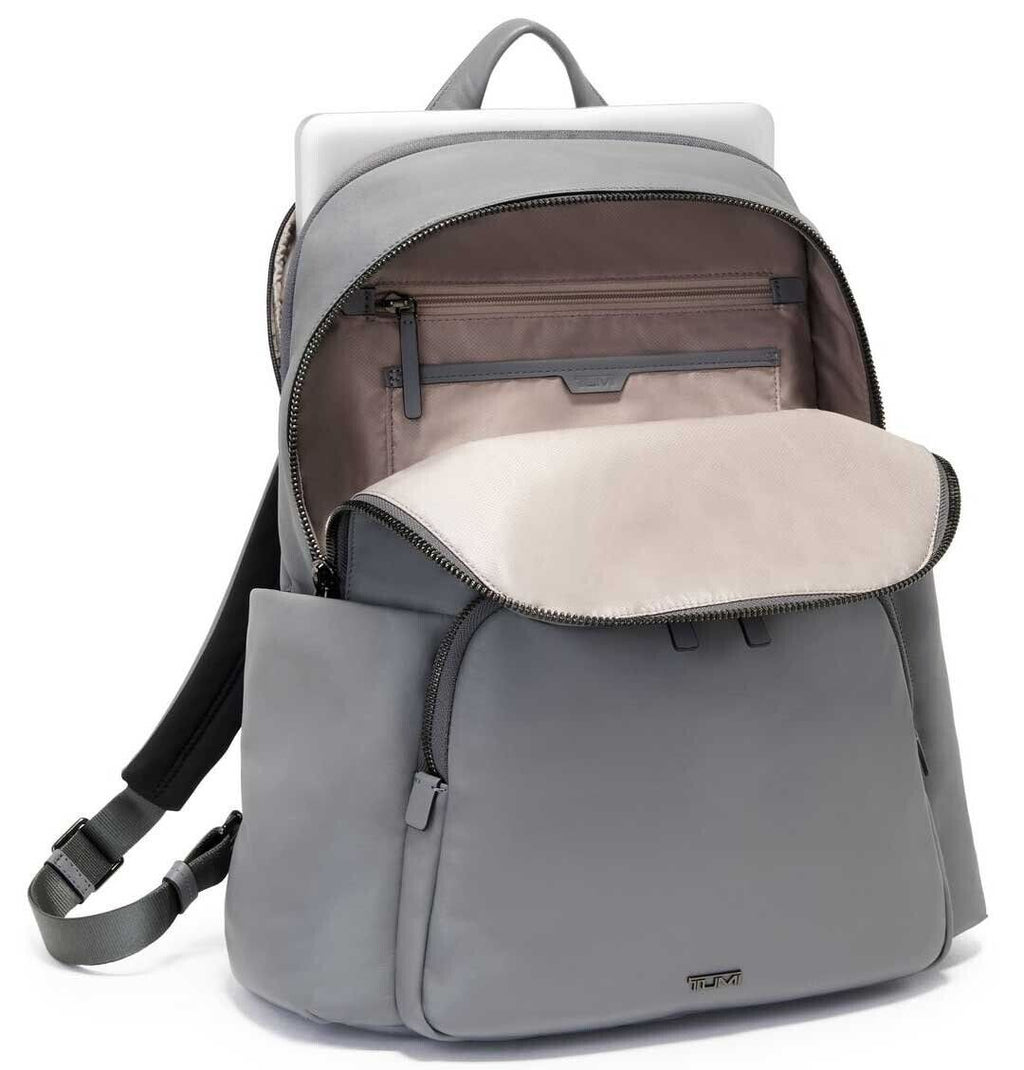 TUMI Voyageur Ruby Backpack gray leather carry-on laptop bag travel business