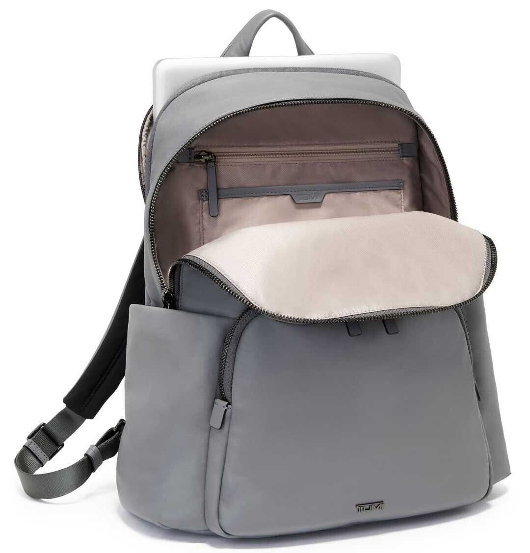 TUMI Voyageur Ruby Backpack gray leather carry-on laptop bag travel business