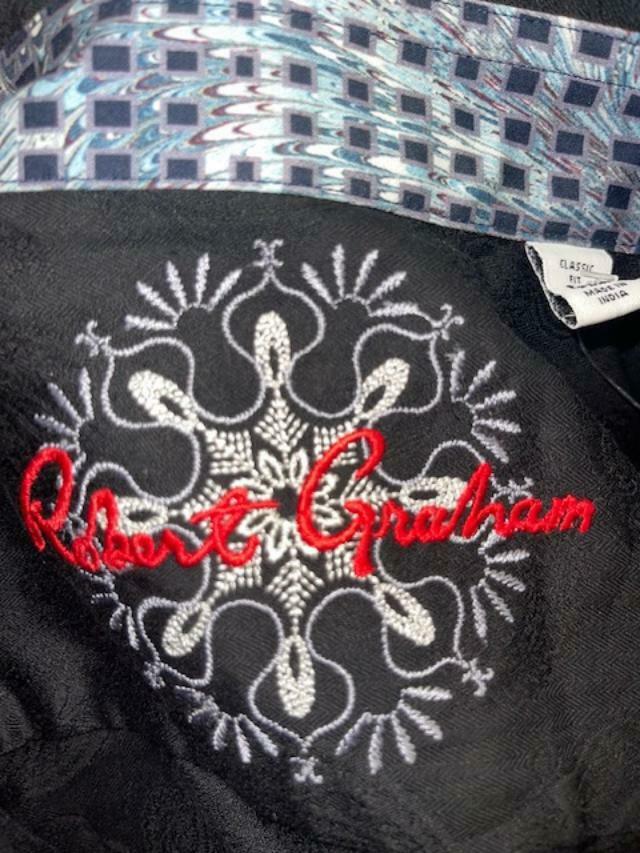 ROBERT GRAHAM Men's XL black paisley shirt contrast cuffs classic fit