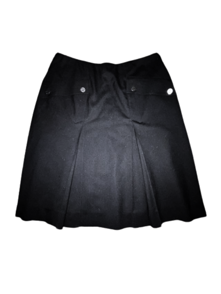 CHANEL 44 10 12 wool skirt imprinted buttons career pleats France black