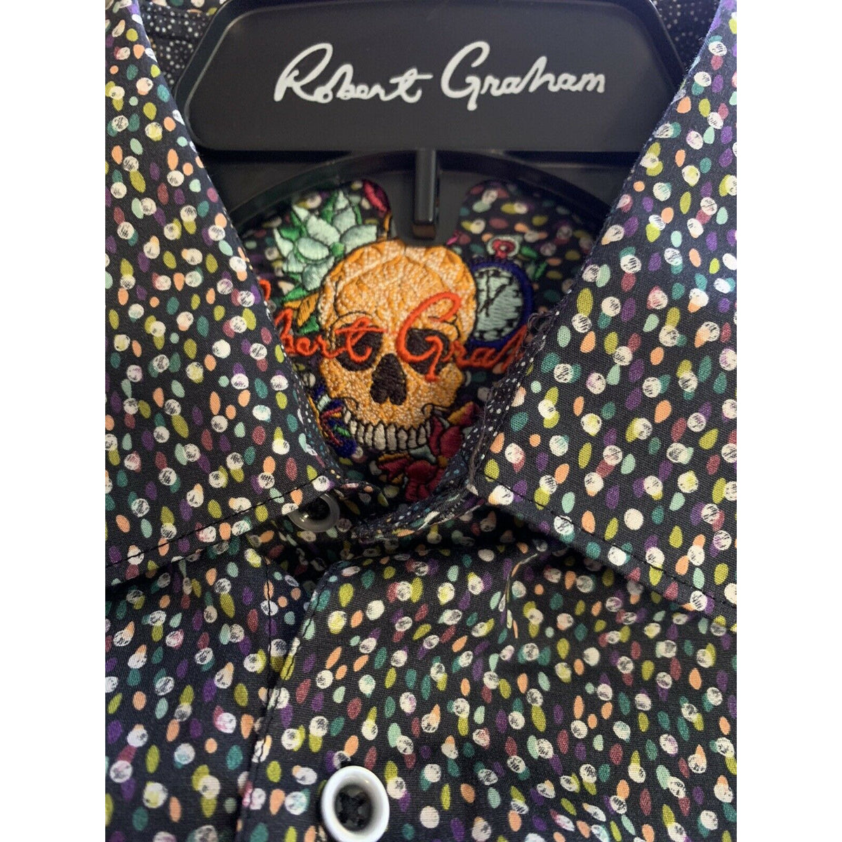 ROBERT GRAHAM shirt M black multi contrast cuffs designer men's geometric-Clothing, Shoes & Accessories:Men:Men's Clothing:Shirts:Casual Button-Down Shirts-Robert Graham-Medium-Black-Jenifers Designer Closet