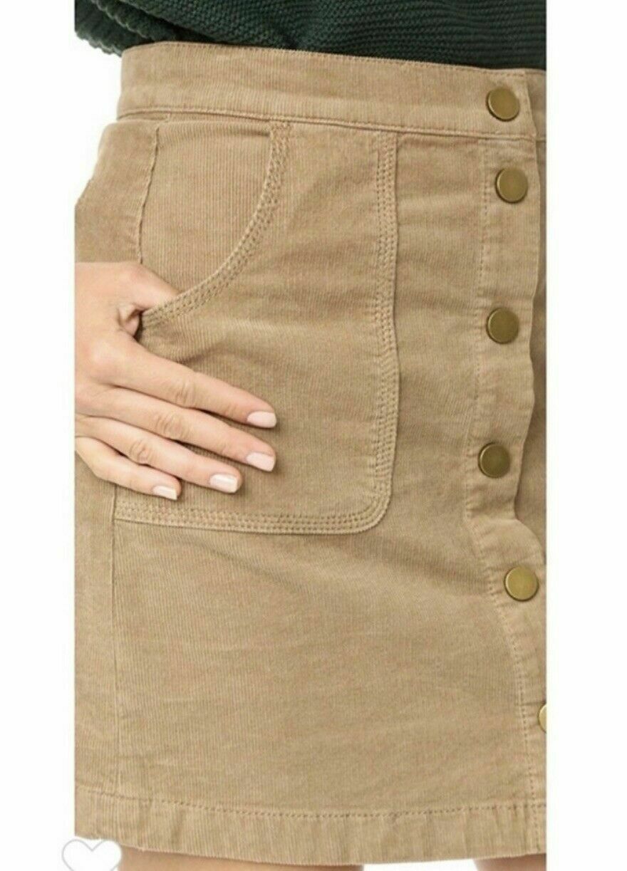 TORY BURCH 6 corduroy short mini skirt beach wood tan snap front Lucitano - Jenifers Designer Closet