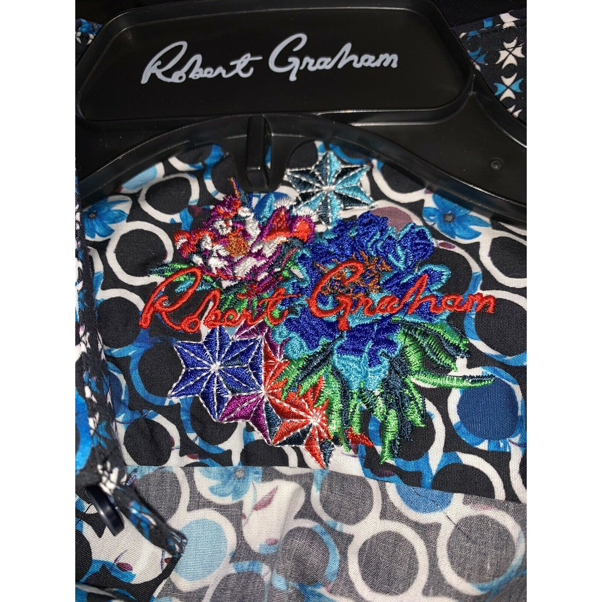 ROBERT GRAHAM shirt LG men's contrast cuffs circle design woven casual-Clothing, Shoes & Accessories:Men:Men's Clothing:Shirts:Casual Button-Down Shirts-Robert Graham-Large-Blue-Jenifers Designer Closet
