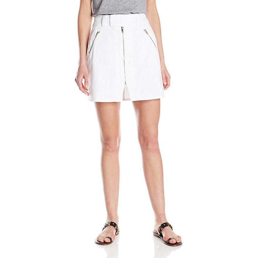 7 For All Mankind 26 white denim mini skirt zippers short A-line designer ladies-Clothing, Shoes & Accessories:Women's Clothing:Skirts-7 For All Mankind-26-white-Jenifers Designer Closet