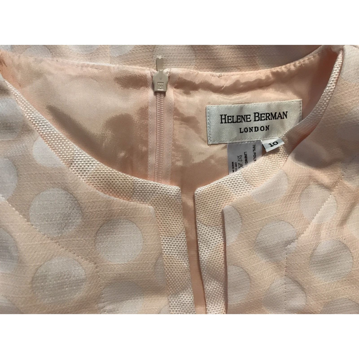 HELENE BERMAN London dress 10 $368 career V-neck blush pink dots tulle under-Dresses-Helene Berman-10-Blush Pink-Jenifers Designer Closet